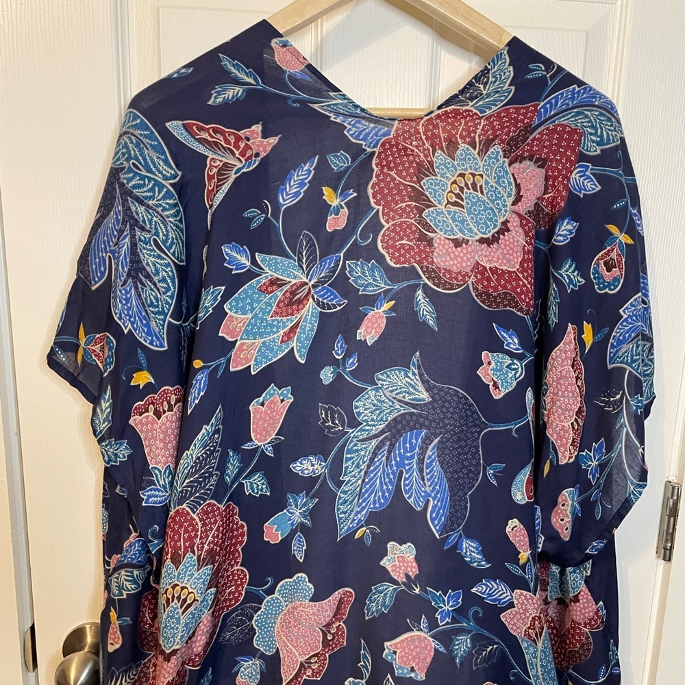 NWOT LOFT blue floral boho open cardigan wrap sz XS/S - Picture 3 of 9